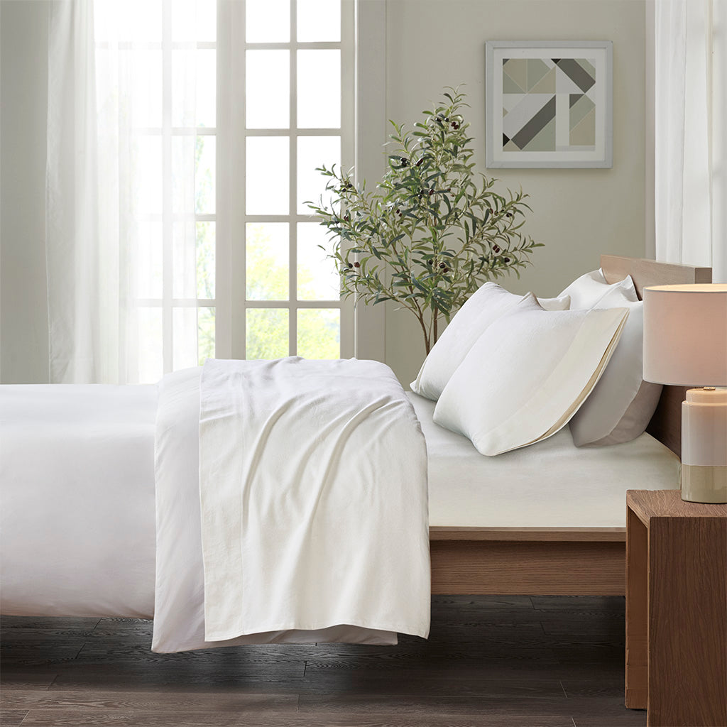 Cozy Cotton Flannel Printed Sheet Set - Ivory Solid