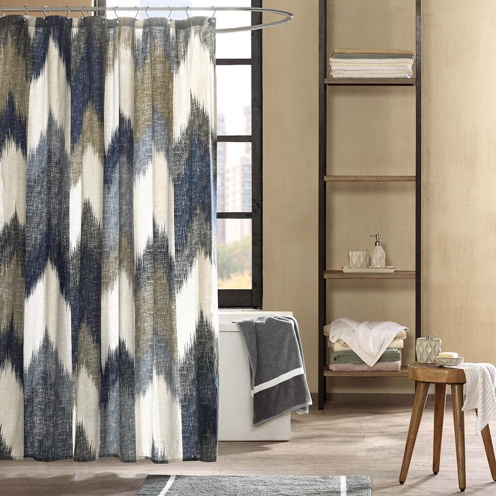 Alpine Cotton Printed Shower Curtain - Navy