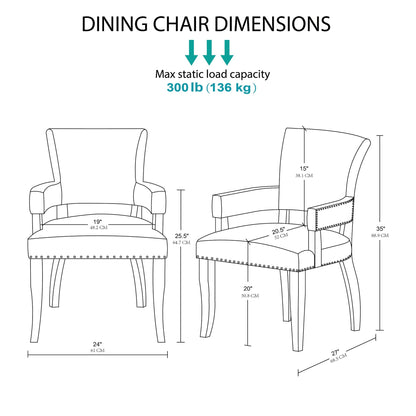 Dawson Upholstered Dining Chair with Padded Arm - Blue