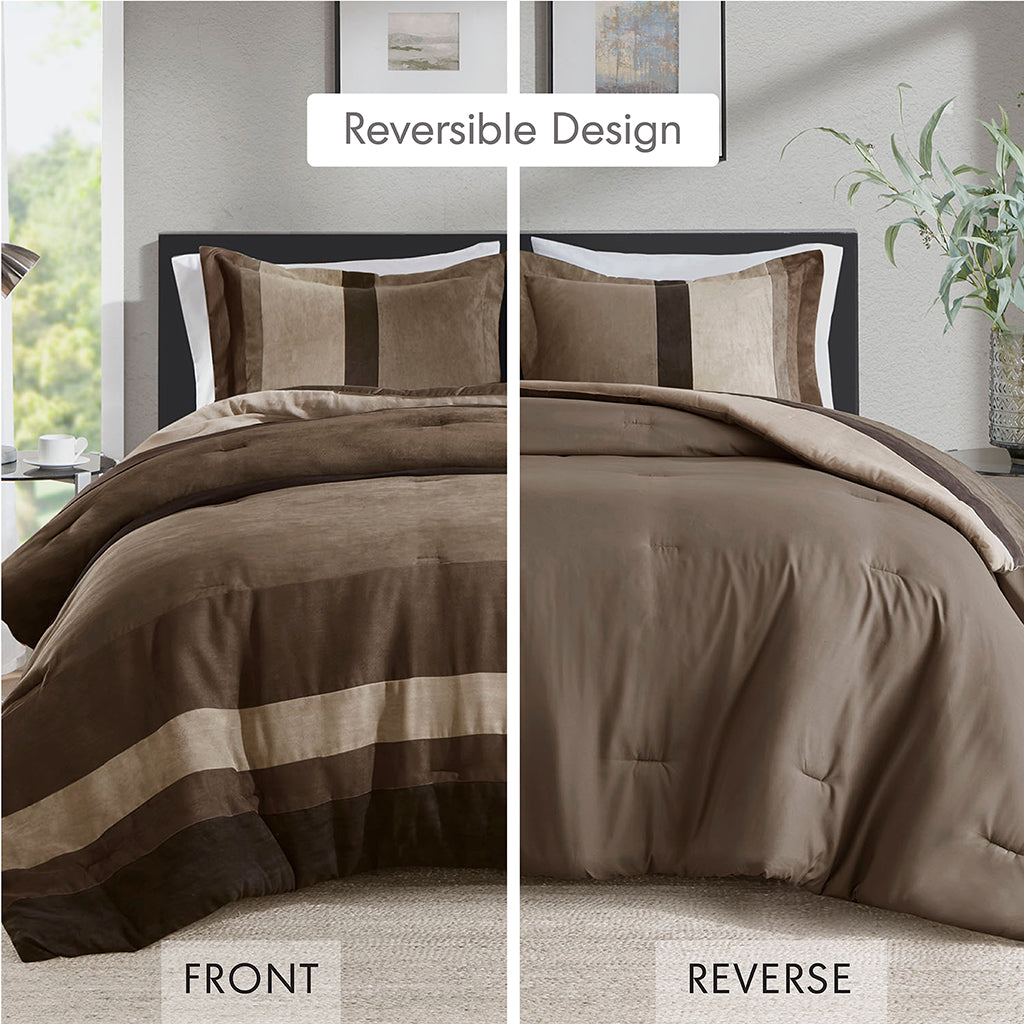 Highland Stripe Pieced Faux Suede Comforter Set - Brown