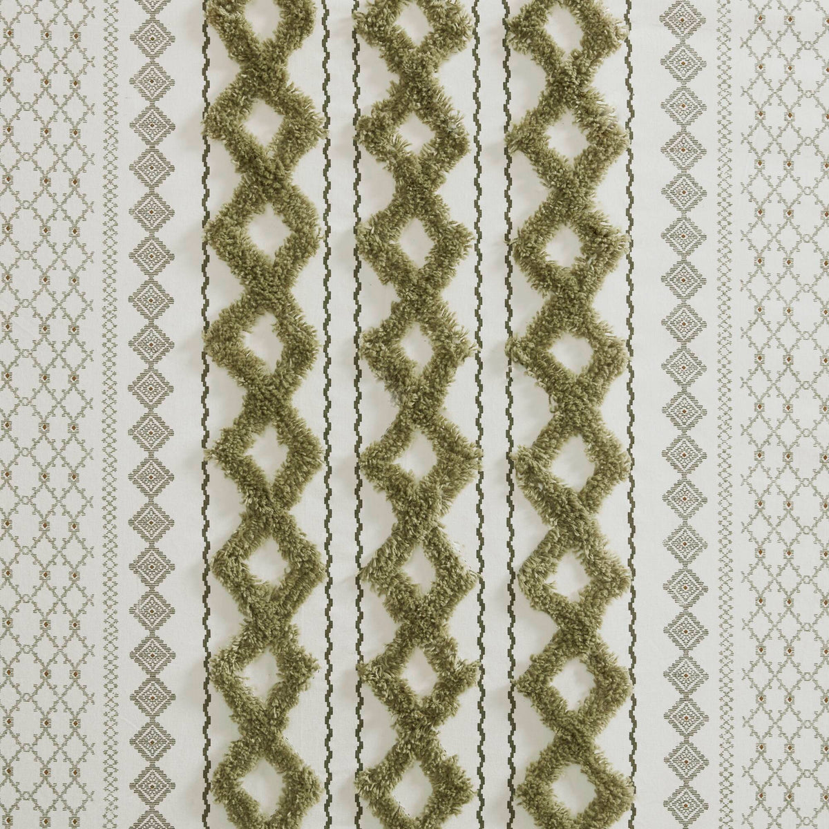 Imani Cotton Printed Shower Curtain with Chenille - Sage