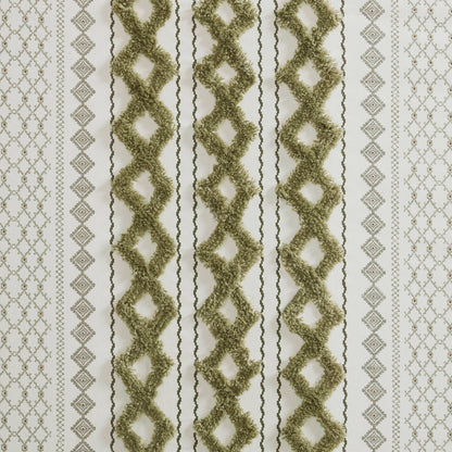 Imani Cotton Printed Shower Curtain with Chenille - Sage