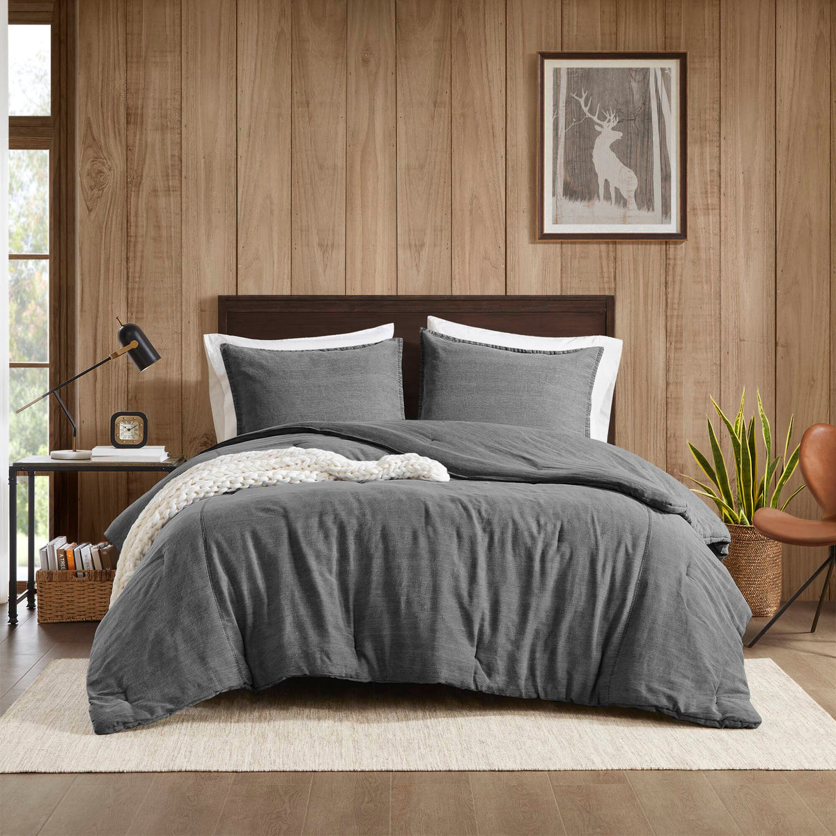 Mckenzie Cotton Twill Washed Comforter Set - Grey