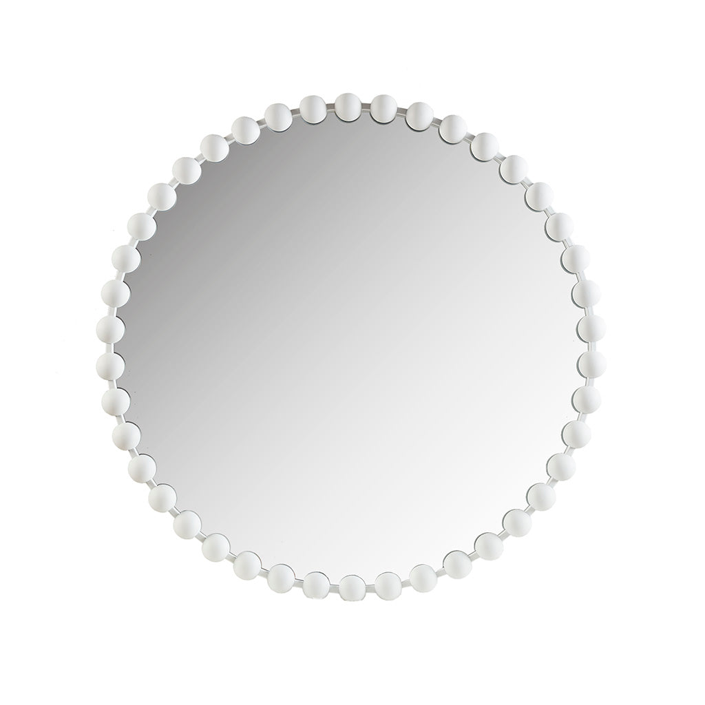 Marlowe Beaded Round Wall Mirror - White