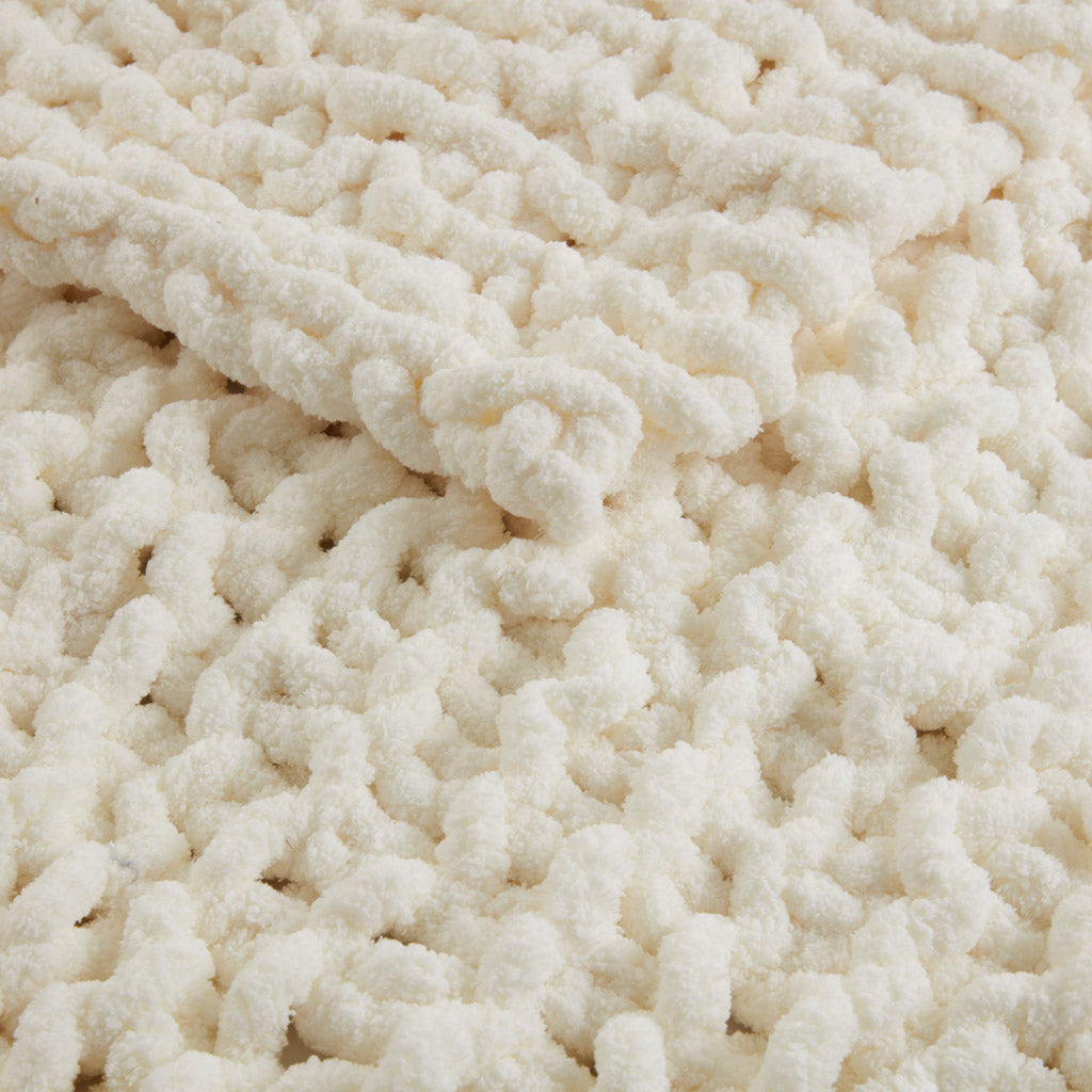 Chenille Chunky Knit Throw - Ivory