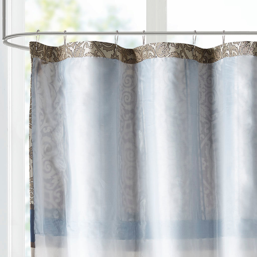 Donovan Embroidered Shower Curtain - Navy