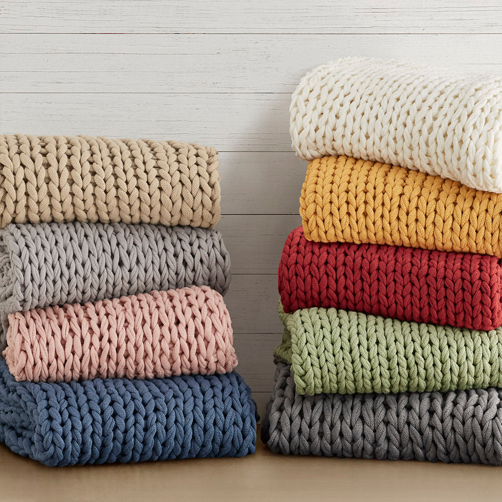 Chunky Double Knit Handmade Throw Blanket - Yellow