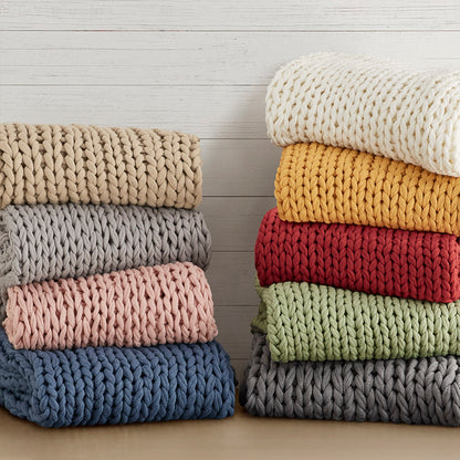 Chunky Double Knit Handmade Throw Blanket - Yellow