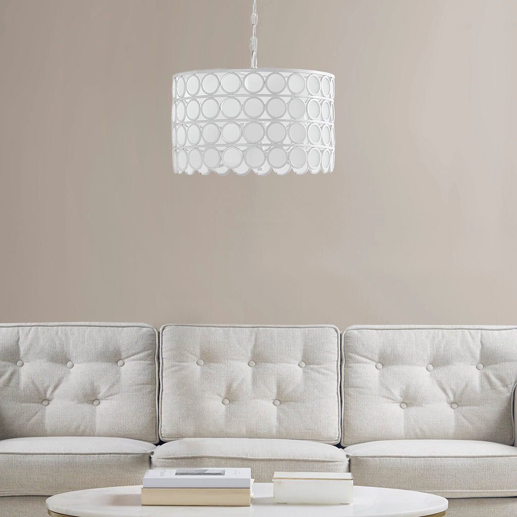 Abbot 4-Light Glass Drum Shade Chandelier - White