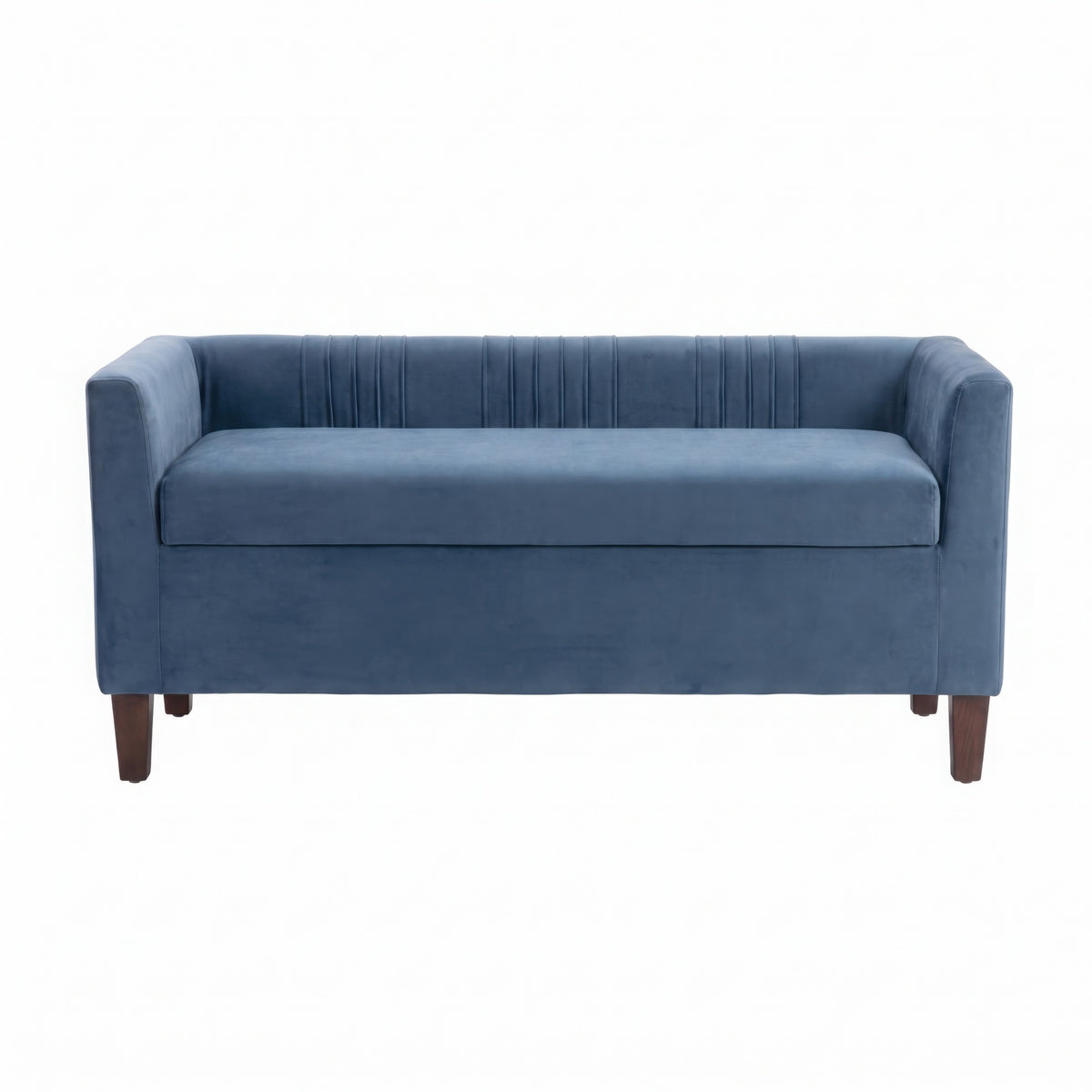 Corvina Ruched Velvet Storage Bench with Lift-Top Seat - Slate Blue