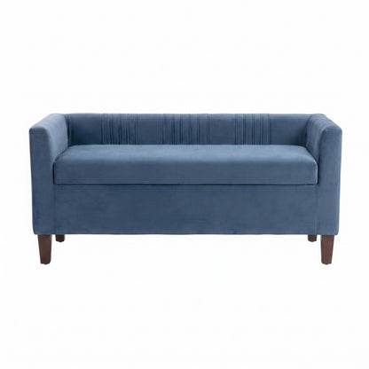 Corvina Ruched Velvet Storage Bench with Lift-Top Seat - Slate Blue