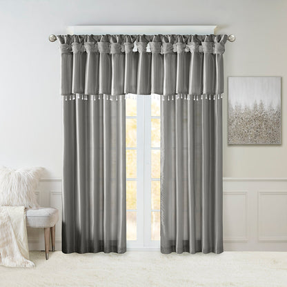 Emilia Lightweight Faux Silk Valance With Beads - Charcoal