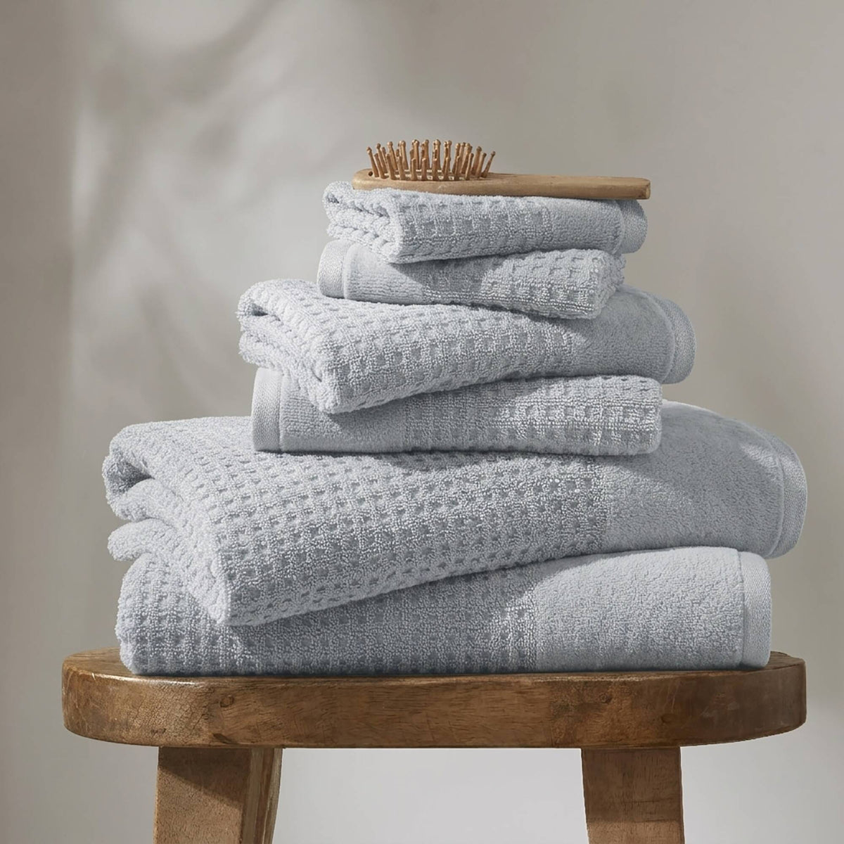 Spa Waffle Cotton Jacquard Bath Towel 6 Piece Set - Blue