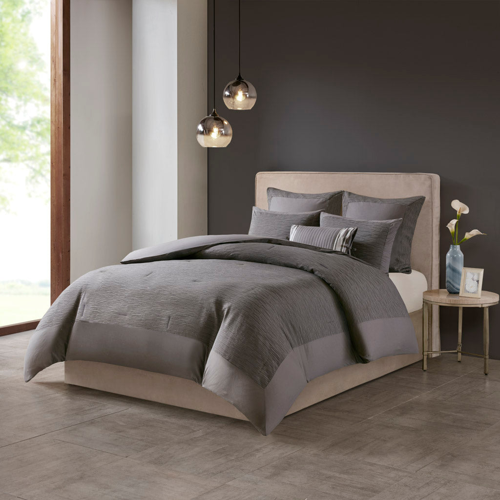 Hanae Cotton Blend Yarn Dyed 3 Piece Comforter Set - Grey