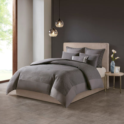 Hanae Cotton Blend Yarn Dyed 3 Piece Comforter Set - Grey