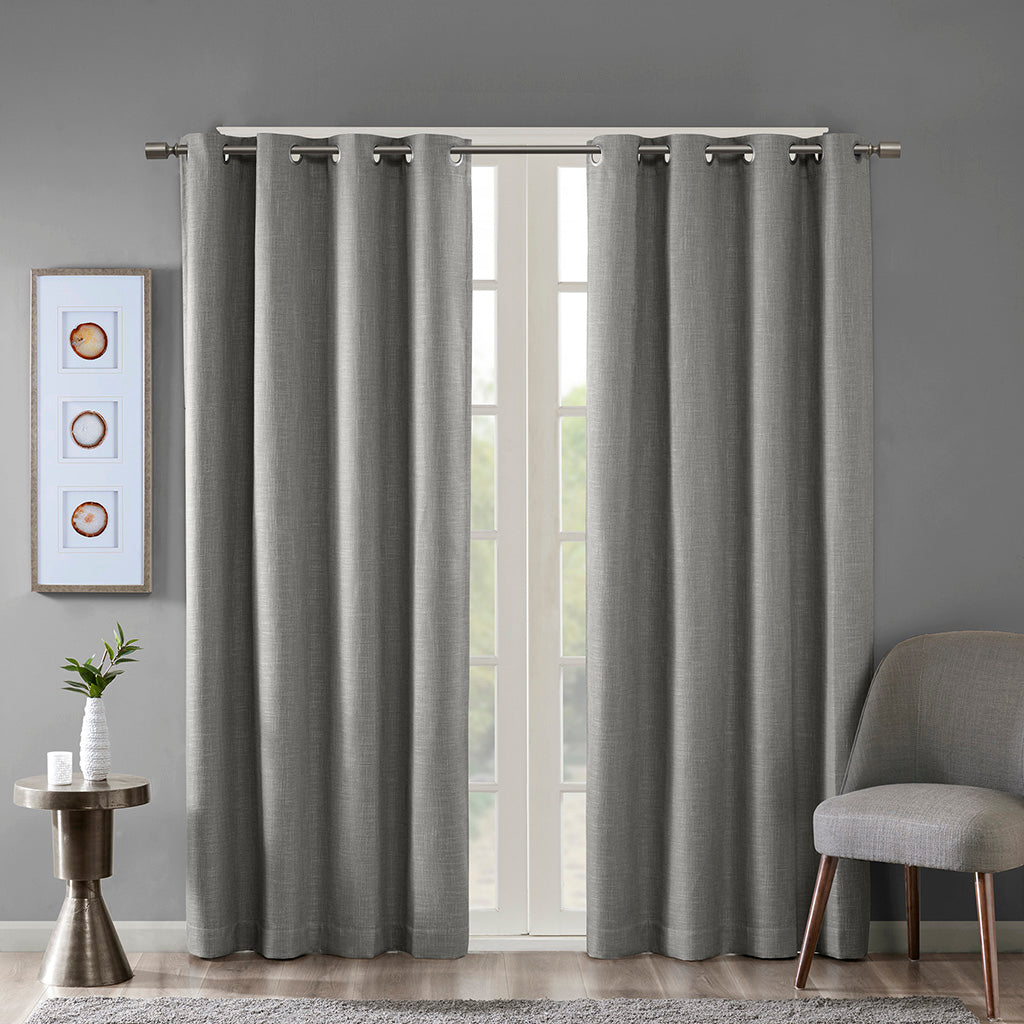 Maya Printed Heathered Blackout Grommet Top Curtain Panel - Grey