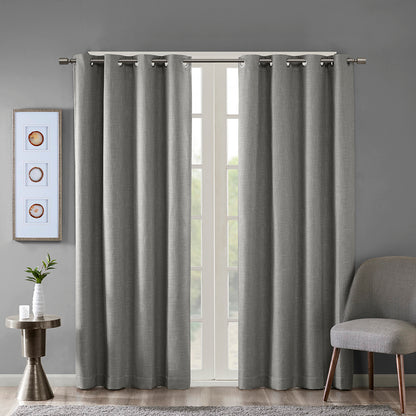 Maya Printed Heathered Blackout Grommet Top Curtain Panel - Grey