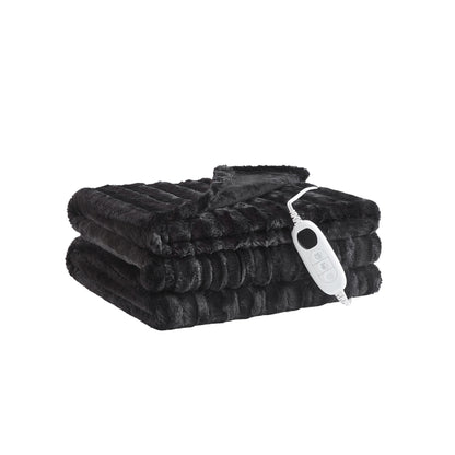 Heated Duke Faux Fur Heated Throw - Black