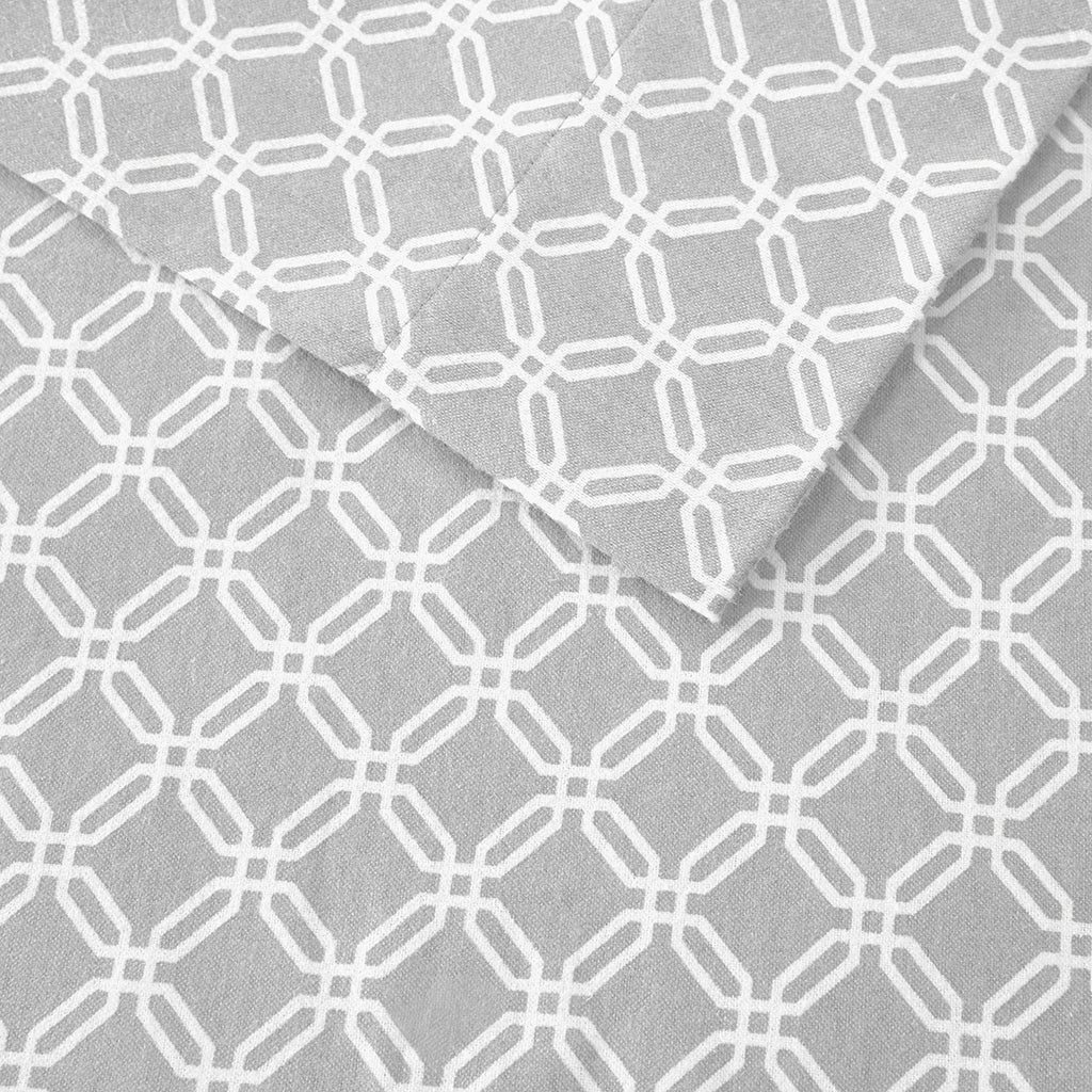 Cozy Cotton Flannel Printed Sheet Set - Grey Geo
