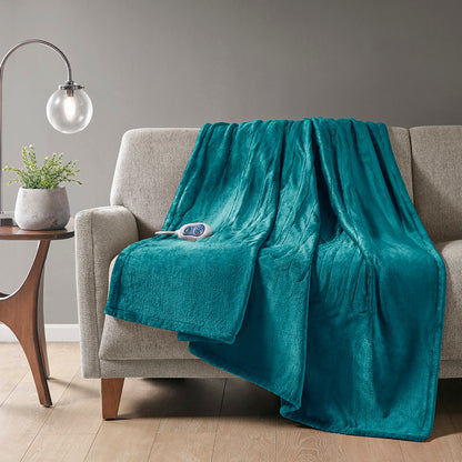 Plush Heated Throw - Teal