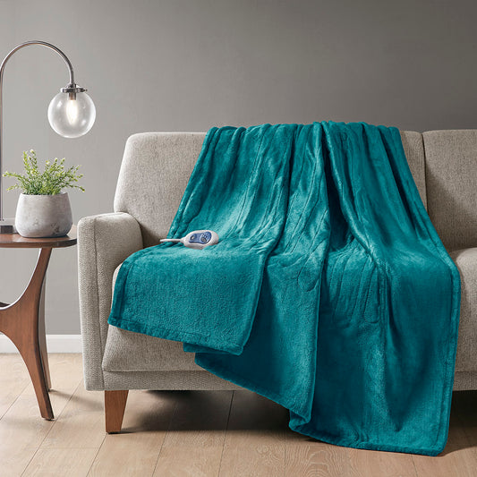 Plush Heated Throw - Teal