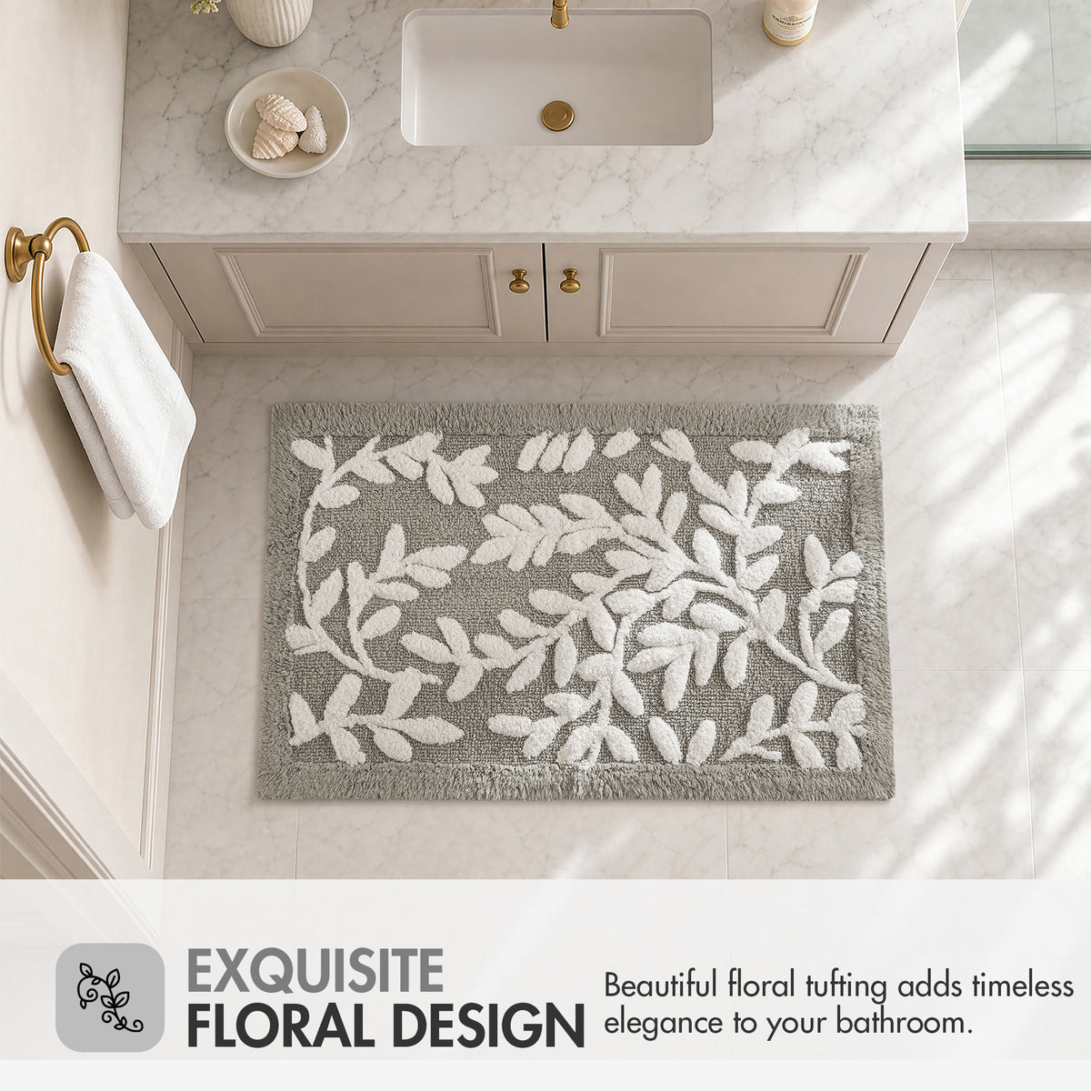 Serene Cotton Tufted Bath Rug - Grey
