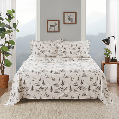 Cotton Flannel Sheet Set - Gray Deer Toile
