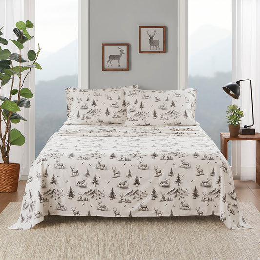Cotton Flannel Sheet Set - Gray Deer Toile
