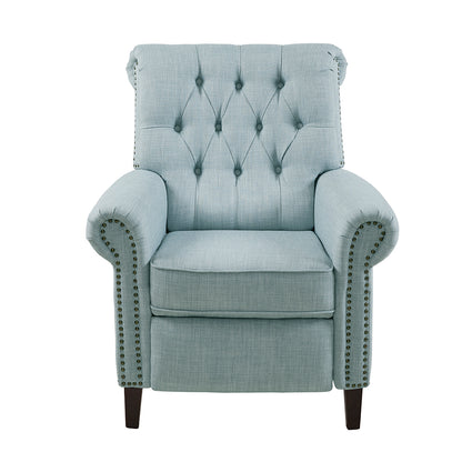 Aidan Upholstered Manual Push Back Recliner Chair with Nailheads - Light Blue