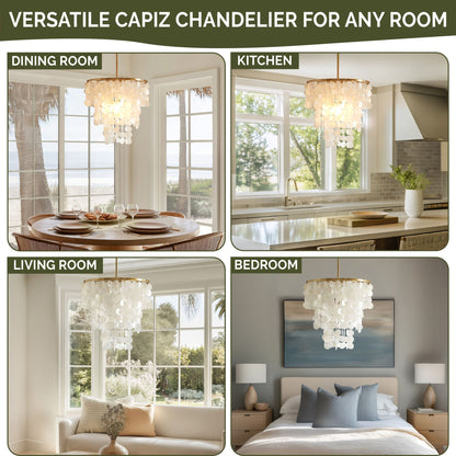 Isla Dimmable Layered Capiz Shell Chandelier - White
