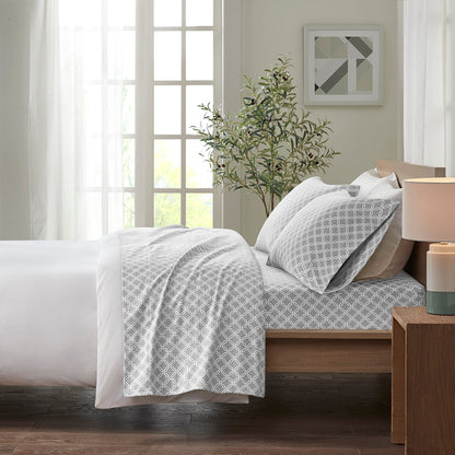 Cozy Cotton Flannel Printed Sheet Set - Grey Geo