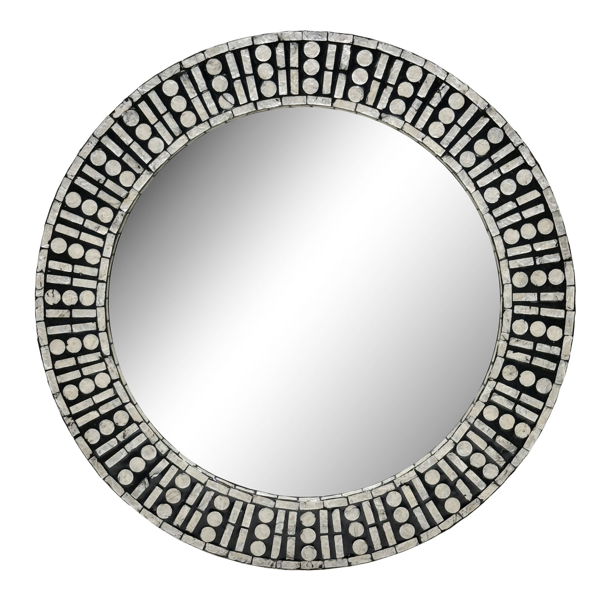 24"D Round Capiz Shell Mosaic Wall Mirror/  Odeon - Black/Natural