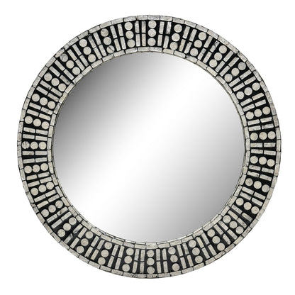 24"D Round Capiz Shell Mosaic Wall Mirror/  Odeon - Black/Natural