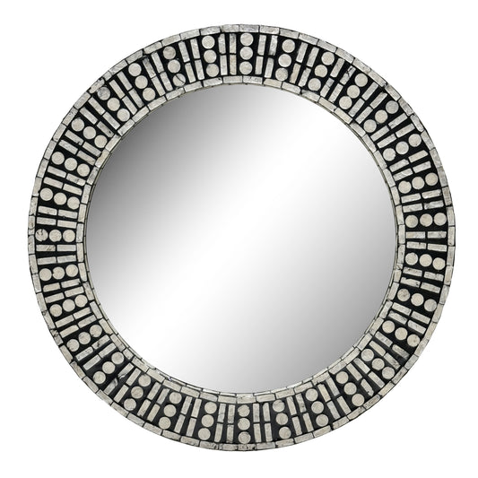 24"D Round Capiz Shell Mosaic Wall Mirror/  Odeon - Black/Natural