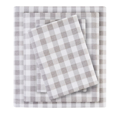 Cozy Cotton Flannel Printed Sheet Set - Gray Herringbone Check