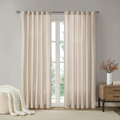 Beals Faux Linen Rod Pocket and Back Tab Fleece Lined Curtain Panel - Natural