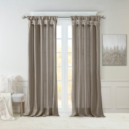 Emilia 100% Polyester Solid Faux Silk Lined Twist Tab Window Curtain - Pewter