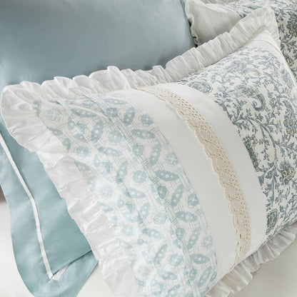 Dawn 9 Piece Cotton Percale Duvet Cover Set - Aqua