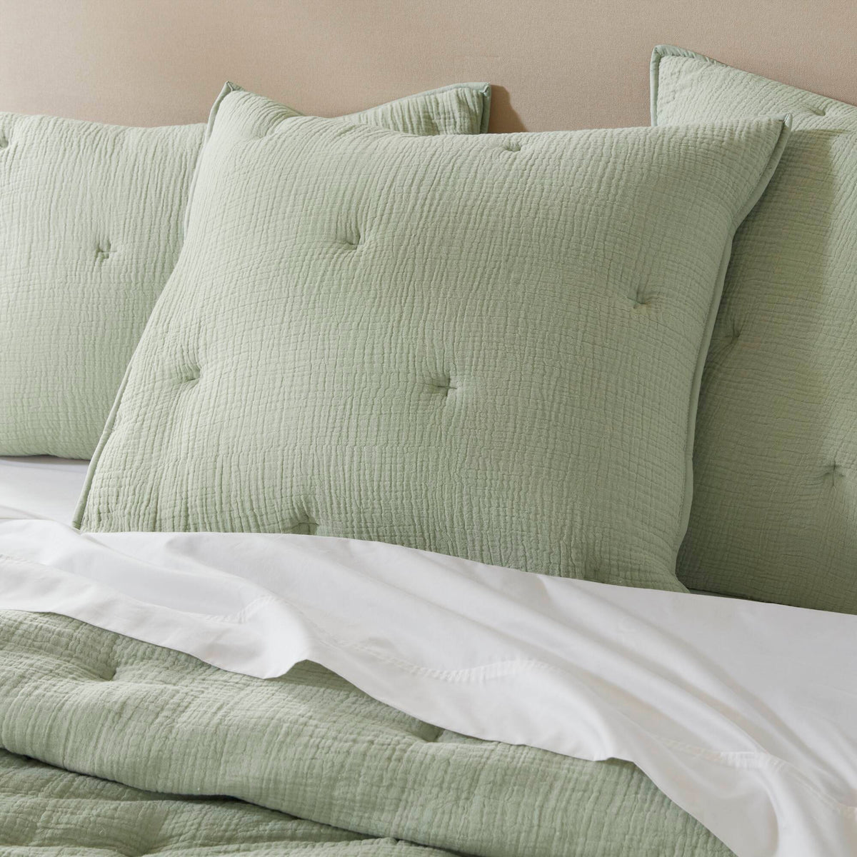 Breeze cotton gauze embroidered Euro Sham - Sage