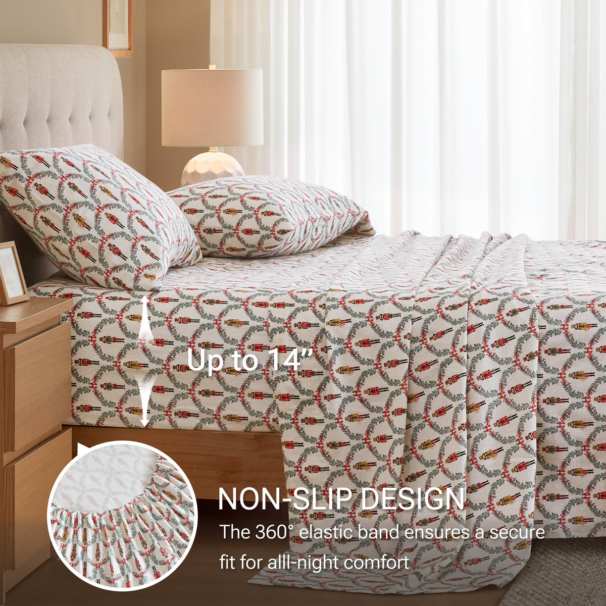 Cozy Cotton Flannel Printed Sheet Set - Scallop Nutcracker