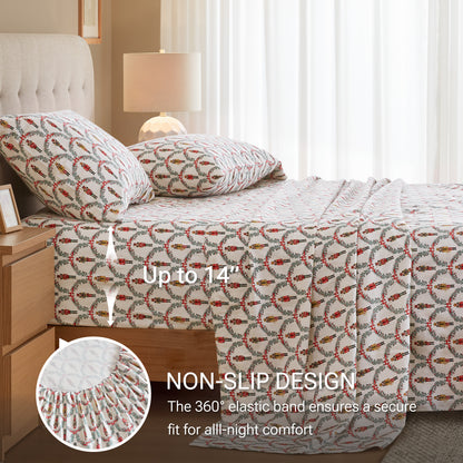 Cozy Cotton Flannel Printed Sheet Set - Scallop Nutcracker