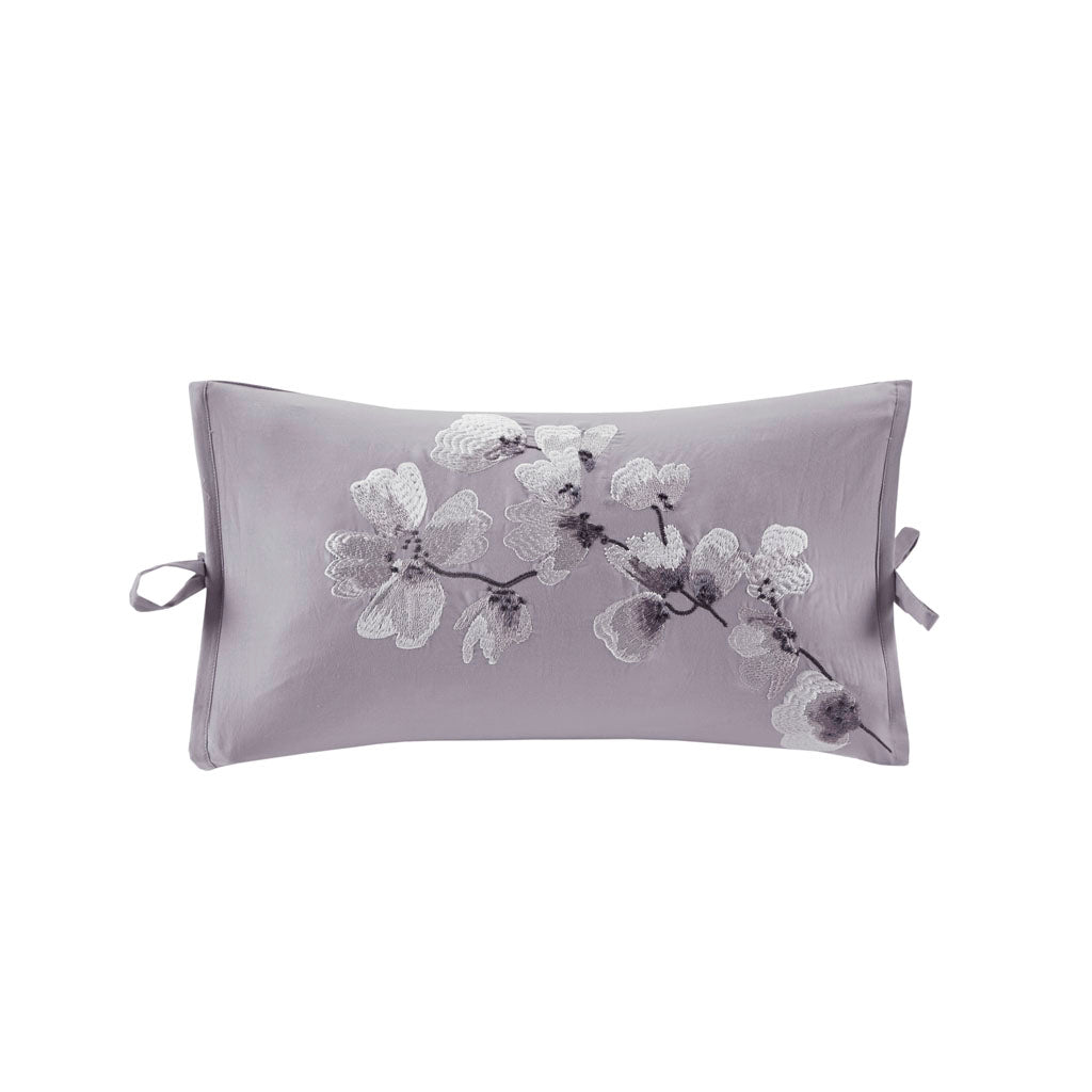 Sakura Blossom Embroidered Cotton Oblong Decorative Pillow - Lilac
