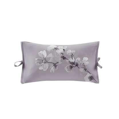 Sakura Blossom Embroidered Cotton Oblong Decorative Pillow - Lilac