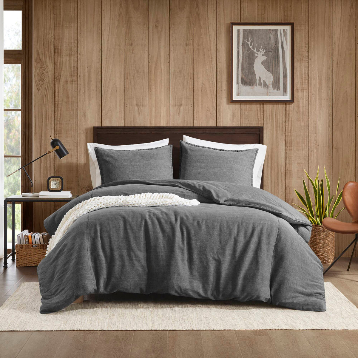 Mckenzie Cotton Twill Washed Duvet Set - Grey