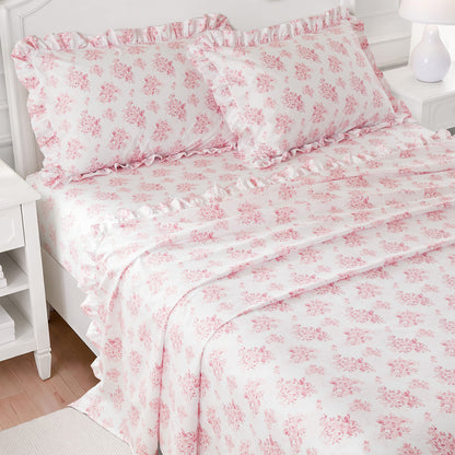 Microfiber Ruffle Sheets - Pink Floral