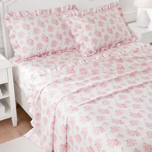 Microfiber Ruffle Sheets - Pink Floral