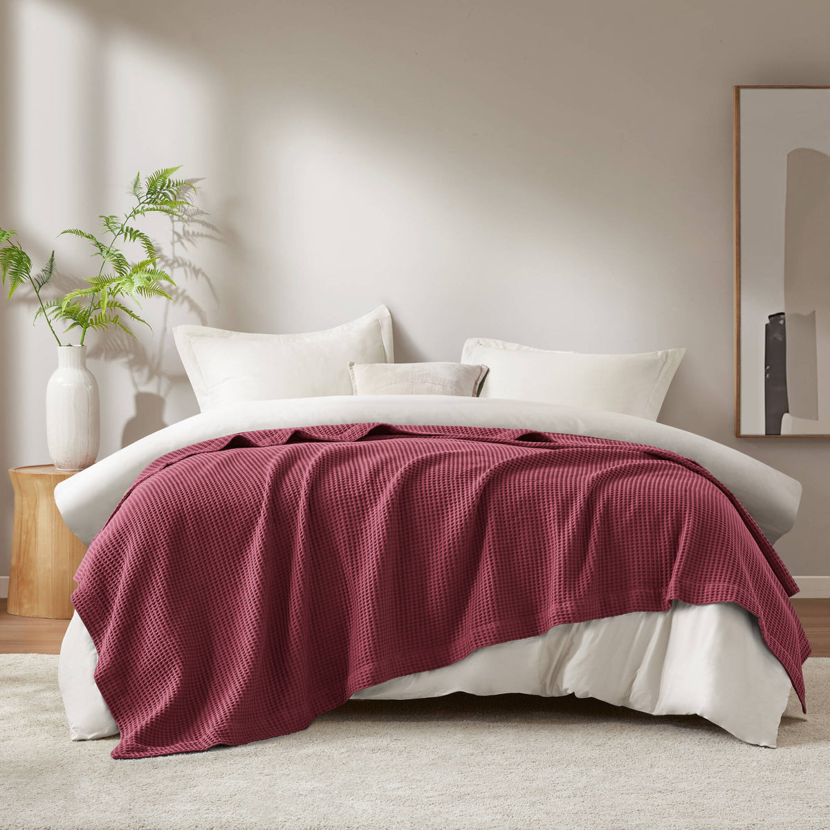 Waffle Weave Cotton Blanket - Rose