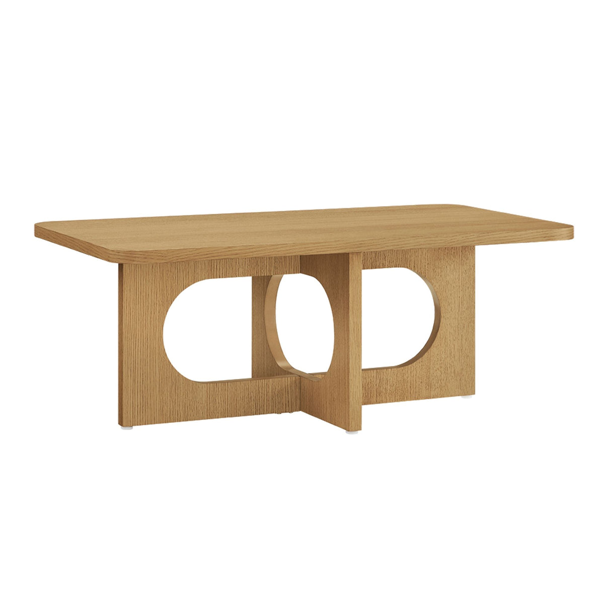 Devon 48" Sculptural Wood Coffee Table with Cutout Base - Natural Oak