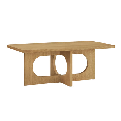 Devon 48" Sculptural Wood Coffee Table with Cutout Base - Natural Oak