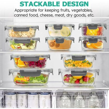 34-Piece Glass Food Storage Containers with Airtight Lids Set (Grey)